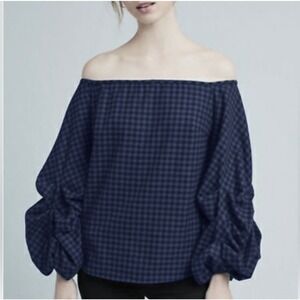 Anthropologie Guest Editor Checkered Off The Shoulder Puff Sleeves Blouse Size S